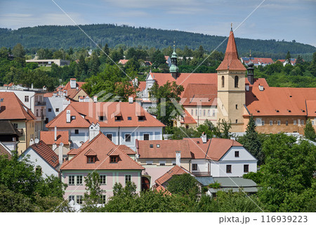 Cityscape of historic centre of Cesky Krumlov, popular tourist destination in south Bohemia region of Czech Republic Cityscape of historic centre of Cesky Krumlov, popular tourist destination in south Bohemia region of Czech Republic 116939223