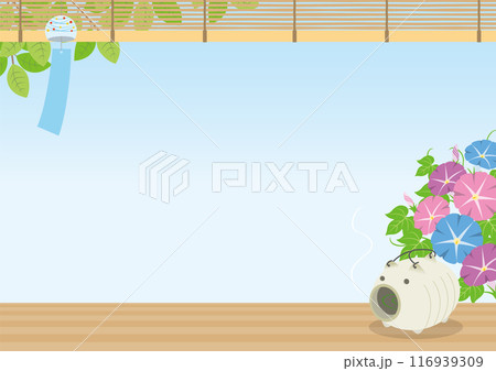 夏をイメージした風鈴と朝顔と蚊取り線香の背景_横 夏をイメージした風鈴と朝顔と蚊取り線香の背景_横 116939309