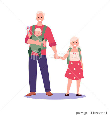 Vector illustration of family mobility with children in a carrier. Vector illustration of family mobility with children in a carrier. 116939551