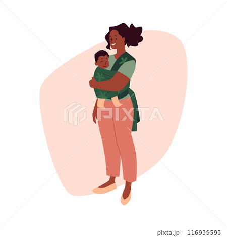 Mother and baby in carrier vector illustration Mother and baby in carrier vector illustration 116939593