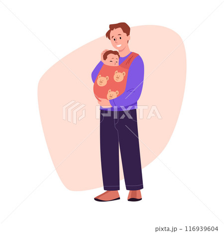 Father holding baby in carrier vector illustration 116939604