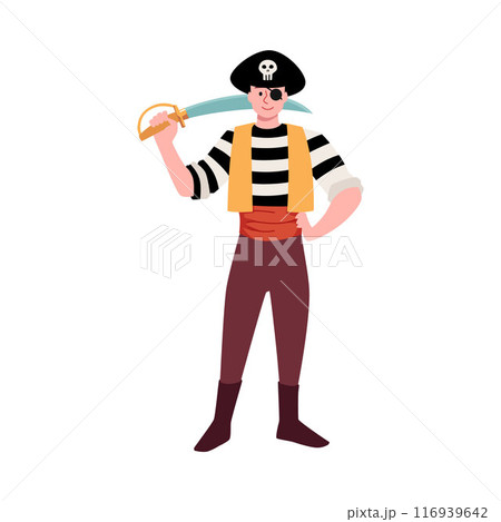 Venice Carnival. Happy man in a traditional pirate costume. Venice Carnival. Happy man in a traditional pirate costume. 116939642