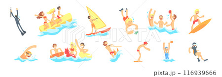 People Character Enjoy Beach and Water Summer Activity Vector Set 116939666
