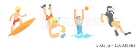 People Character Enjoy Beach and Water Summer Activity Vector Set 116939668