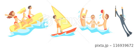 People Character Enjoy Beach and Water Summer Activity Vector Set 116939672