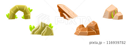 Road Boulder and Solid Stone with Grass Vector Set 116939782
