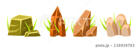 Road Boulder and Solid Stone with Grass Vector Set 116939783
