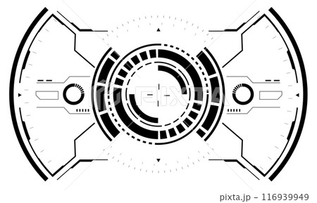 HUD sci-fi interface screen view black geometric on white design virtual reality futuristic technology creative display vector 116939949