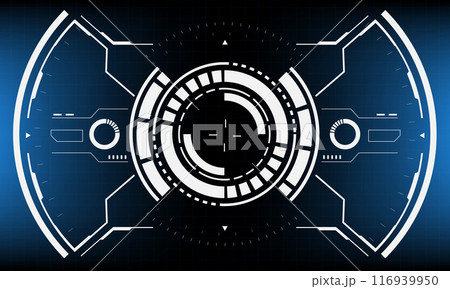 HUD white sci-fi interface screen view black geometric design virtual reality futuristic technology creative display on blue vector 116939950