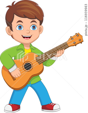 little boy playing guitar 116939983