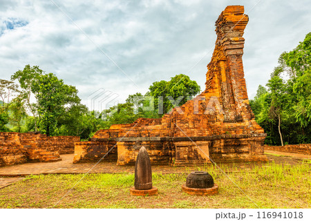 View of My Son Sanctuary among green woods in Quang Nam, Vietnam. 116941018