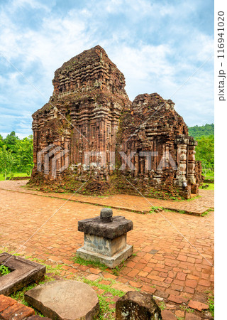 View of My Son Sanctuary among green woods in Quang Nam, Vietnam. 116941020