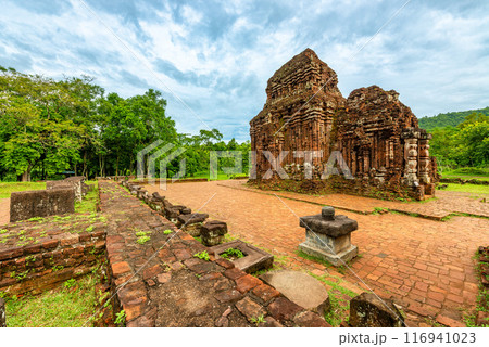 View of My Son Sanctuary among green woods in Quang Nam, Vietnam. View of My Son Sanctuary among green woods in Quang Nam, Vietnam. 116941023