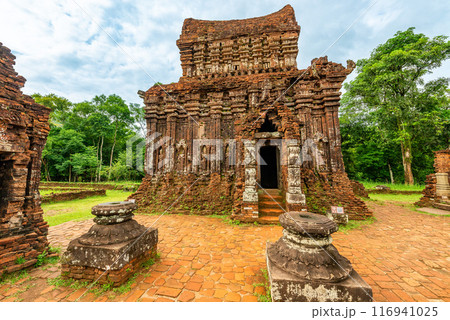 View of My Son Sanctuary among green woods in Quang Nam, Vietnam. 116941025