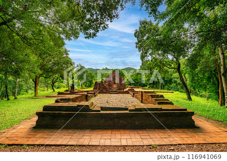 View of My Son Sanctuary among green woods in Quang Nam, Vietnam. View of My Son Sanctuary among green woods in Quang Nam, Vietnam. 116941069