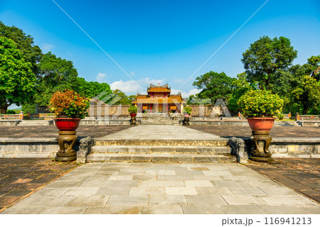 Minh Mang tomb near the Imperial City with the Purple Forbidden City within the Citadel in Hue, Vietnam. Minh Mang tomb near the Imperial City with the Purple Forbidden City within the Citadel in Hue, Vietnam. 116941213