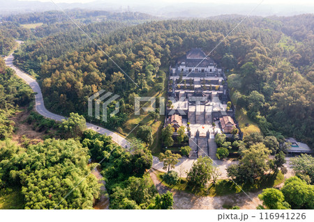 Aerial view of the beautiful Royal Tomb of Khai Dinh King (Lang Khai Dinh), Hue city, Vietnam. 116941226