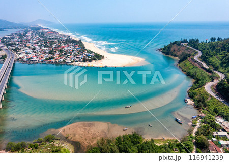 Lang Co beach near Hai Van pass mountain in Hue, Vietnam Lang Co beach near Hai Van pass mountain in Hue, Vietnam 116941239