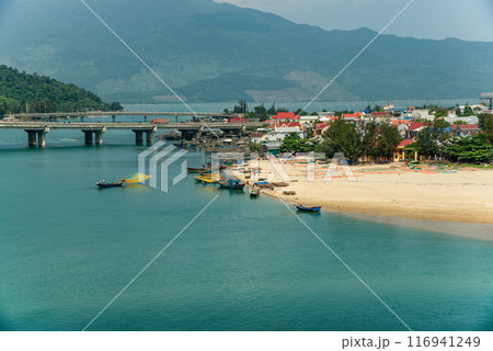 Lang Co beach near Hai Van pass mountain in Hue, Vietnam Lang Co beach near Hai Van pass mountain in Hue, Vietnam 116941249