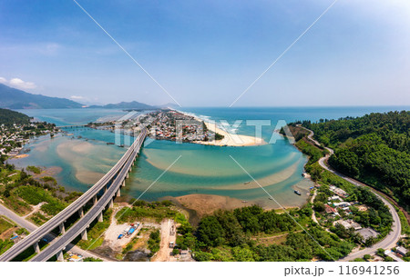 Lang Co beach near Hai Van pass mountain in Hue, Vietnam Lang Co beach near Hai Van pass mountain in Hue, Vietnam 116941256