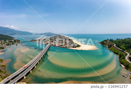 Lang Co beach near Hai Van pass mountain in Hue, Vietnam Lang Co beach near Hai Van pass mountain in Hue, Vietnam 116941257