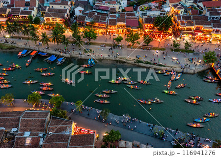 Aerial drone view of Hoi An city, Vietnam. Ancient town, UNESCO world heritage, at Quang Nam province. Aerial drone view of Hoi An city, Vietnam. Ancient town, UNESCO world heritage, at Quang Nam province. 116941276