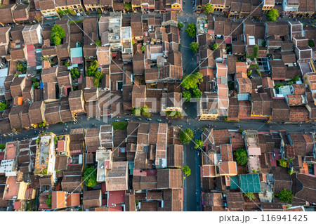Aerial drone view of Hoi An city, Vietnam. Ancient town, UNESCO world heritage at Quang Nam province 116941425