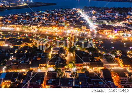 Aerial drone view of Hoi An city, Vietnam. Ancient town, UNESCO world heritage at Quang Nam province 116941460