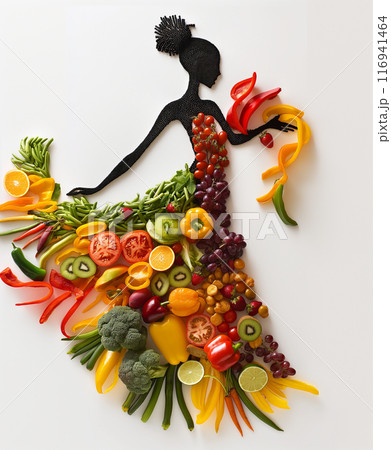 Fashion Illustration with Fresh Fruits and Vegetables Fashion Illustration with Fresh Fruits and Vegetables 116941464