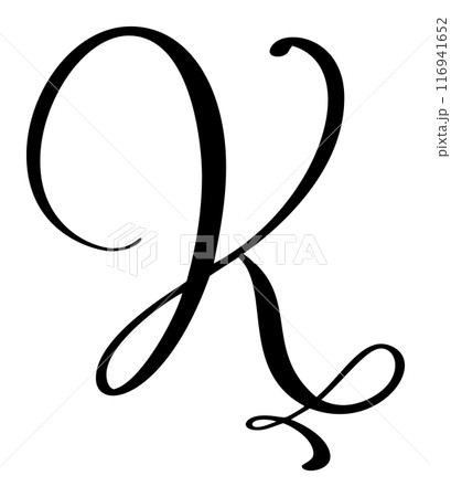 Vector calligraphy hand drawn letter K drop cap. Script font logo icon. Handwritten brush style Vector calligraphy hand drawn letter K drop cap. Script font logo icon. Handwritten brush style 116941652