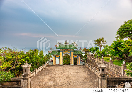 Aerial view of Ling Ung pagoda, Son Tra peninsula, Da Nang, Vietnam. Aerial view of Ling Ung pagoda, Son Tra peninsula, Da Nang, Vietnam. 116941929