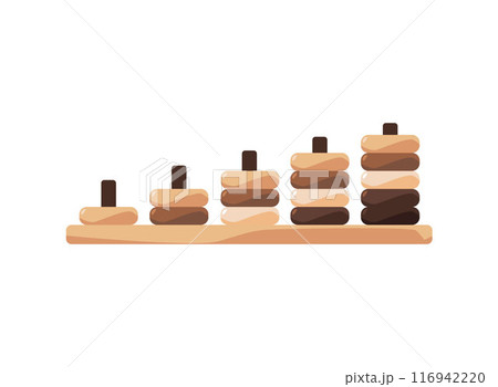 Montessori wooden toy puzzles block sorters vector icon, early childhood logic toy education, preschool kids smart game 116942220