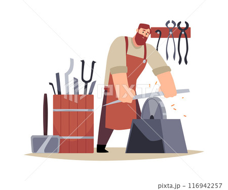 Medieval blacksmith, vector illustration, flat style. Medieval blacksmith, vector illustration, flat style. 116942257