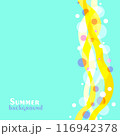 Wavy lines and dots background. Abstract design element for poster or banner. Colorful vector illustration 116942378