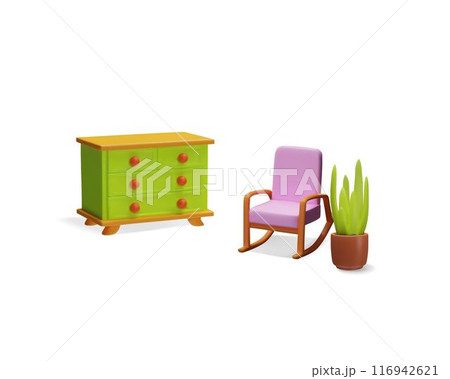 Colorful furniture set 3d icon vector illustration 116942621