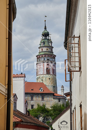 Cesky Krumlov castle, major tourist destination in south Bohemia region of Czech Republic 116942815