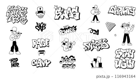 rap hip hop graffiti style doodles background vector illustration 116943164
