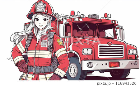 消防士と消防車 116943320