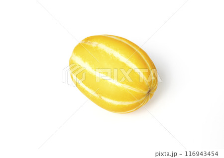Isolated Oriental Korean Melon Fruit On White Background. Cucumis Melo Cultivars Produced In East Asia. Yellow Fragrant Plant. Better Chamoe Harvesting. Horizontal. Isolated Oriental Korean Melon Fruit On White Background. Cucumis Melo Cultivars Produced In East Asia. Yellow Fragrant Plant. Better Chamoe Harvesting. Horizontal. 116943454
