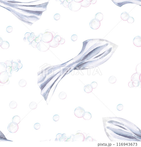 Seamless pattern of towels and soap bubbles in watercolor. Hand-drawn pattern for advertising spa, hammam, Turkish bath, Finnish sauna, beauty salons. Seamless pattern of towels and soap bubbles in watercolor. Hand-drawn pattern for advertising spa, hammam, Turkish bath, Finnish sauna, beauty salons. 116943673