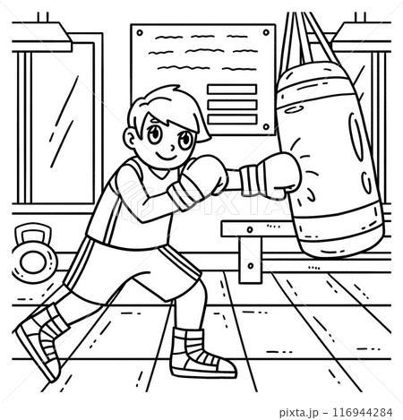 Boxing Boxer and Punching Bag Coloring Page  116944284