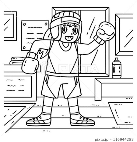 Boxing Female Boxer with Protective Gear Coloring Boxing Female Boxer with Protective Gear Coloring 116944285