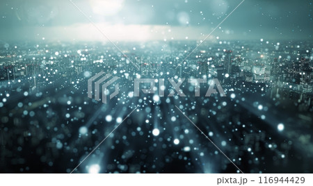 Nighttime Cityscape With Fog and Stars 116944429