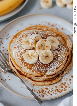Pancakes With Banana Slices 116944526