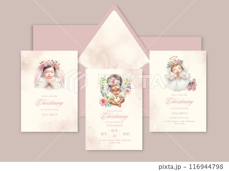 Baptism, Christening, First Holy Communion, Confirmation Invitation Template. Baptism, Christening, First Holy Communion, Confirmation Invitation Template. 116944798