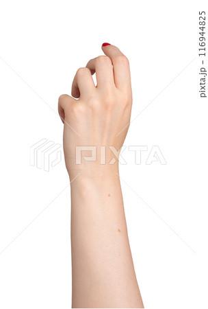 young, elegant hand with a beautiful manicure, isolated on a white background. The index finger, young, elegant hand with a beautiful manicure, isolated on a white background. The index finger, 116944825