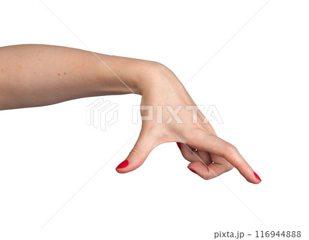 A hand with two fingers thumb and index finger demonstrating the size of an extra-large, invisible A hand with two fingers thumb and index finger demonstrating the size of an extra-large, invisible 116944888