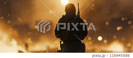 Silhouette of Soldier in Wartime 116945086