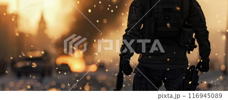 Silhouette of Soldier in Wartime 116945089