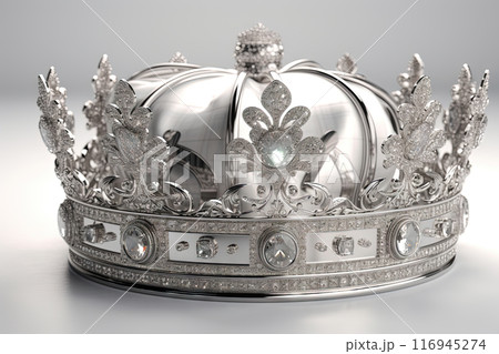 Beautuful shiny crown with medieval ornament and jeewelry. Ancient king or quenn crown. Generated AI. 116945274